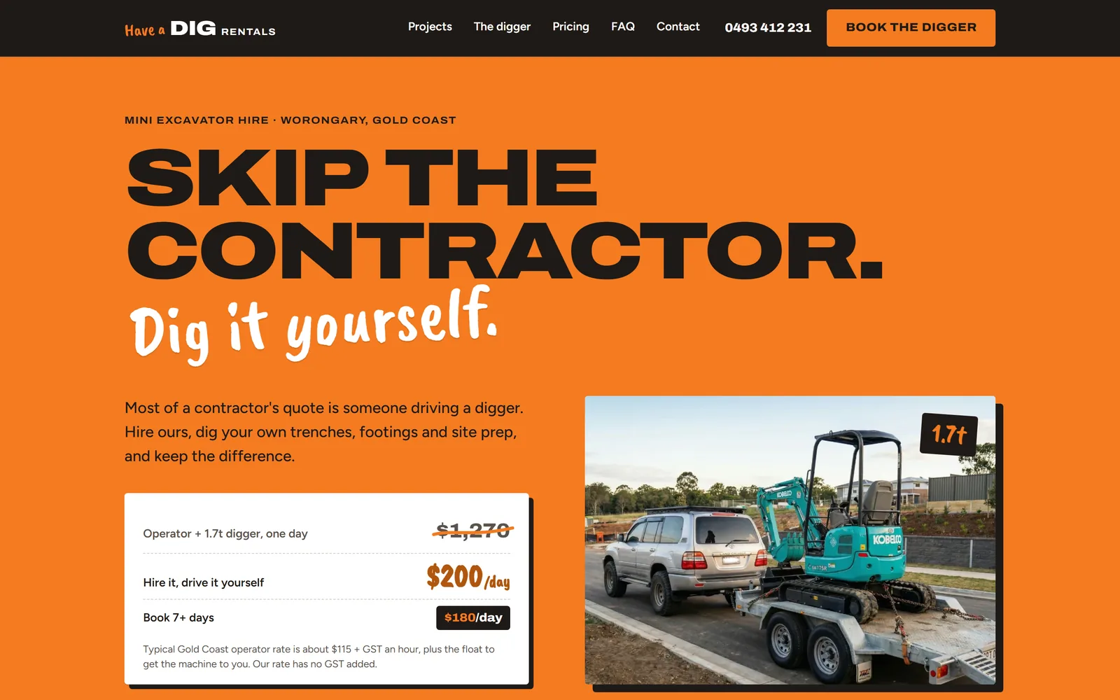 Have A Dig Rentals website homepage