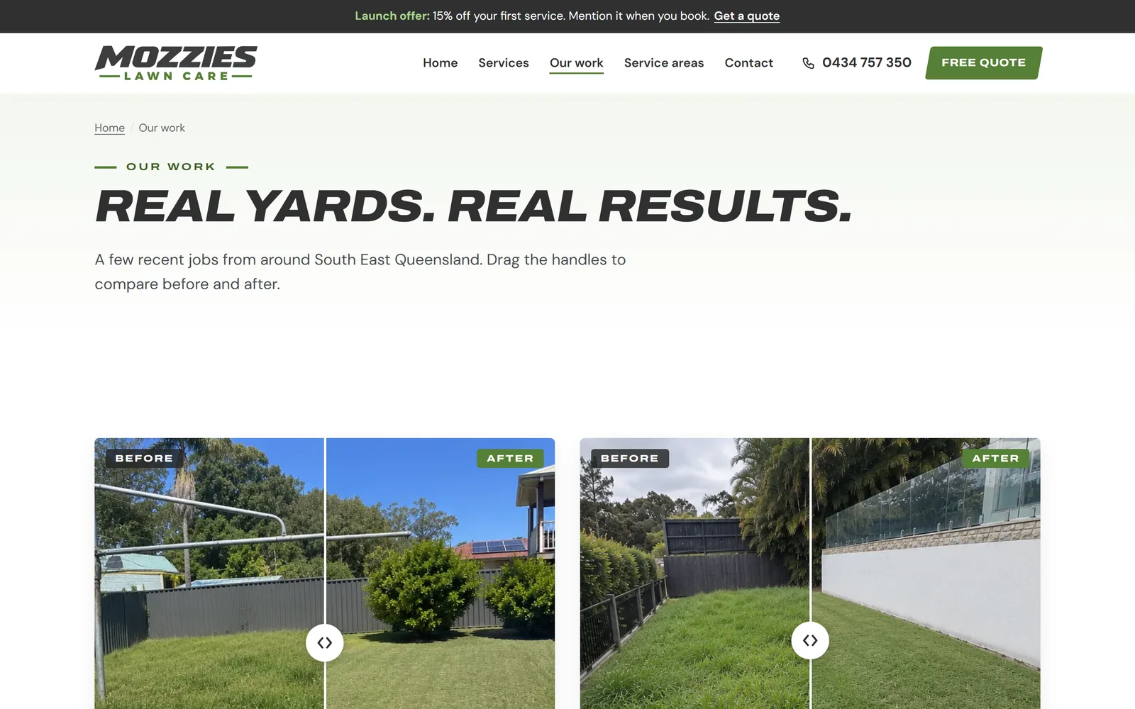 Mozzies Lawn Care: second screen